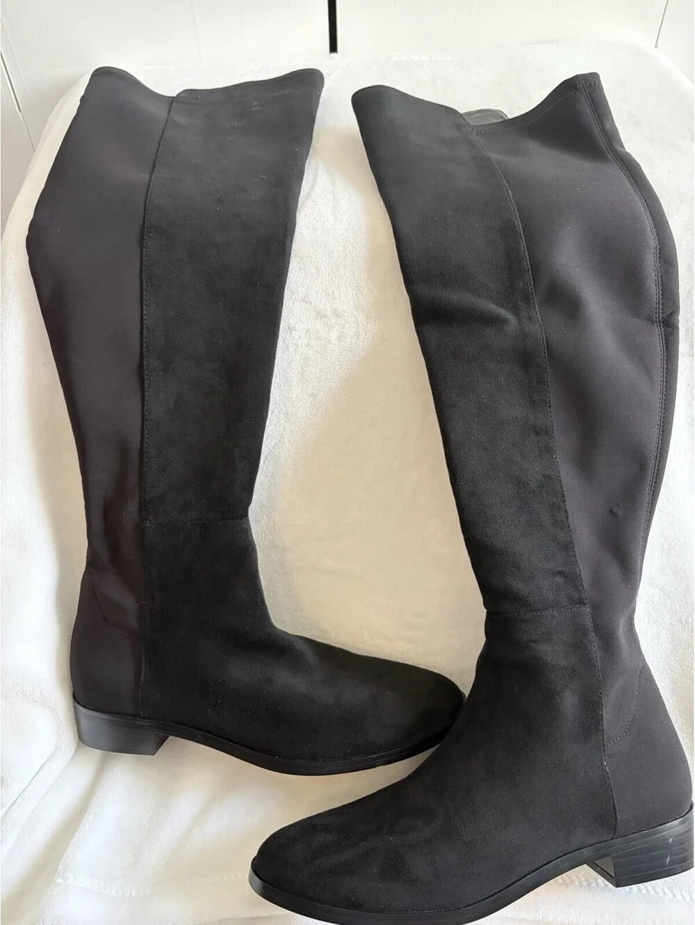 J.Crew Factory Black Faux Suede Knee High Boots with Stretch Women's 7 Pull On